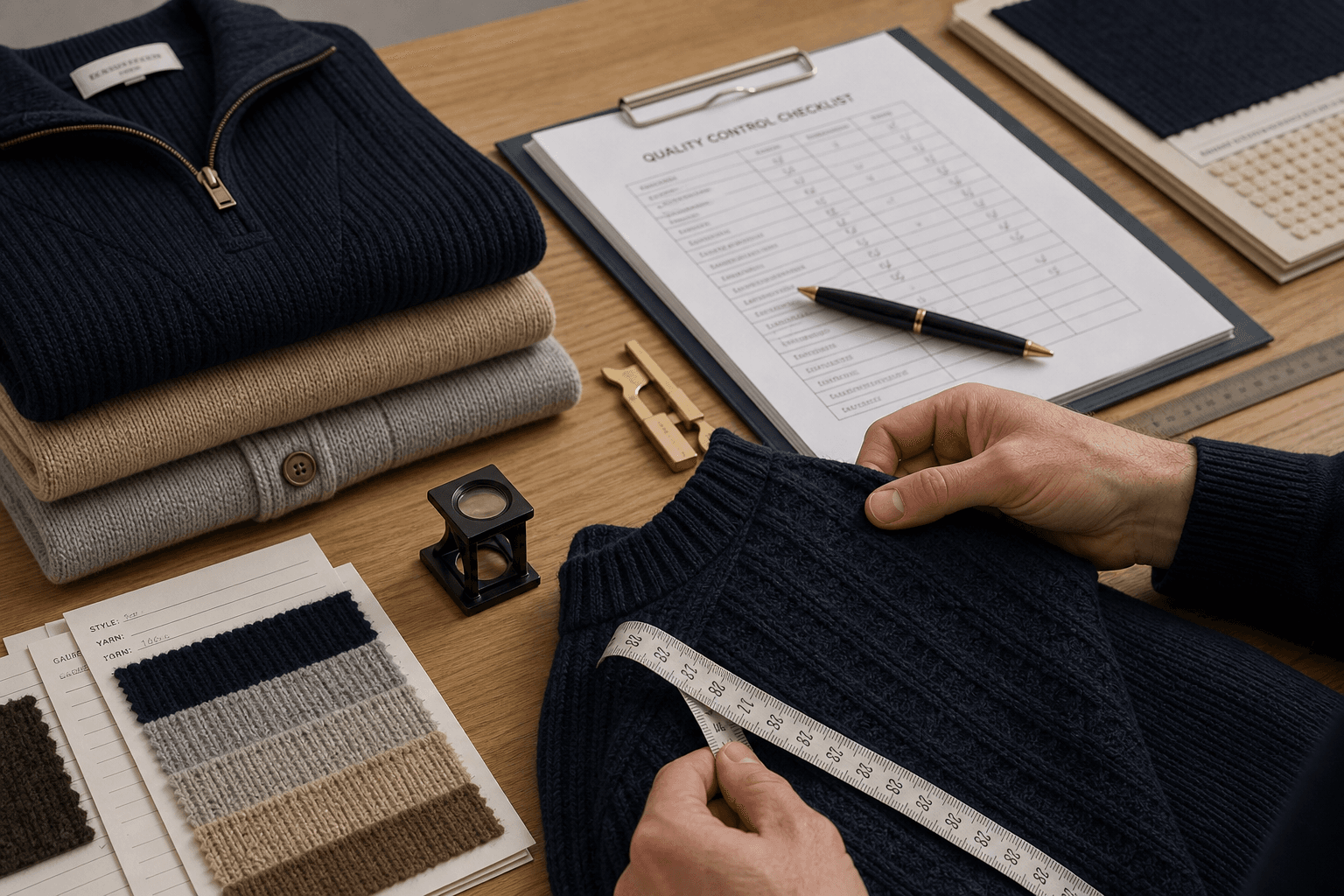 Sweater Quality Control Checklist for B2B Buyers resource cover image for B2B knitwear buyers.