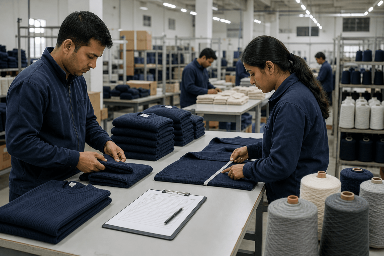 Knitwear factory inspection and production facts visual.