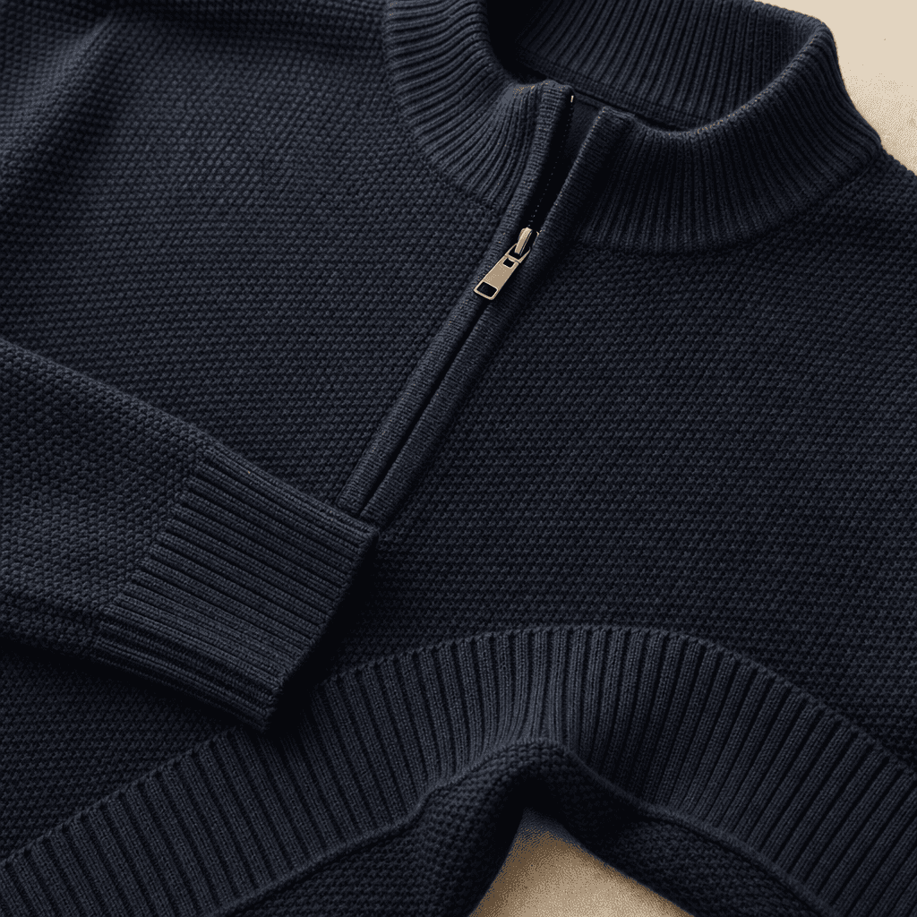 Men's Cotton Textured Knit Sweater knit texture and construction detail image.