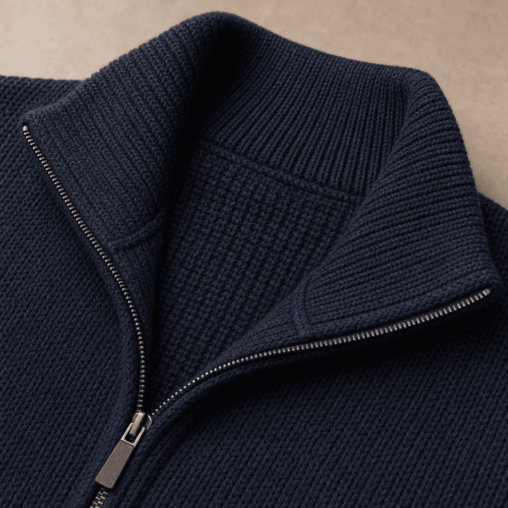 Men's Knit Bomber Jacket knit texture and construction detail image.