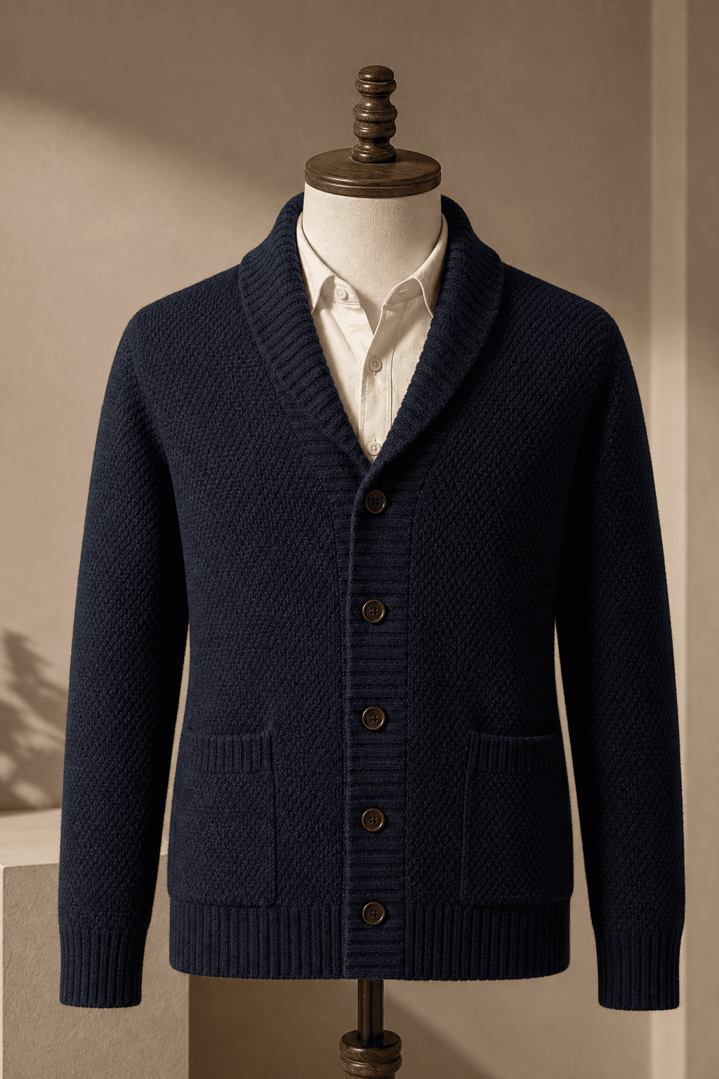 Men's Shawl Collar Cardigan main product image for B2B knitwear sourcing.
