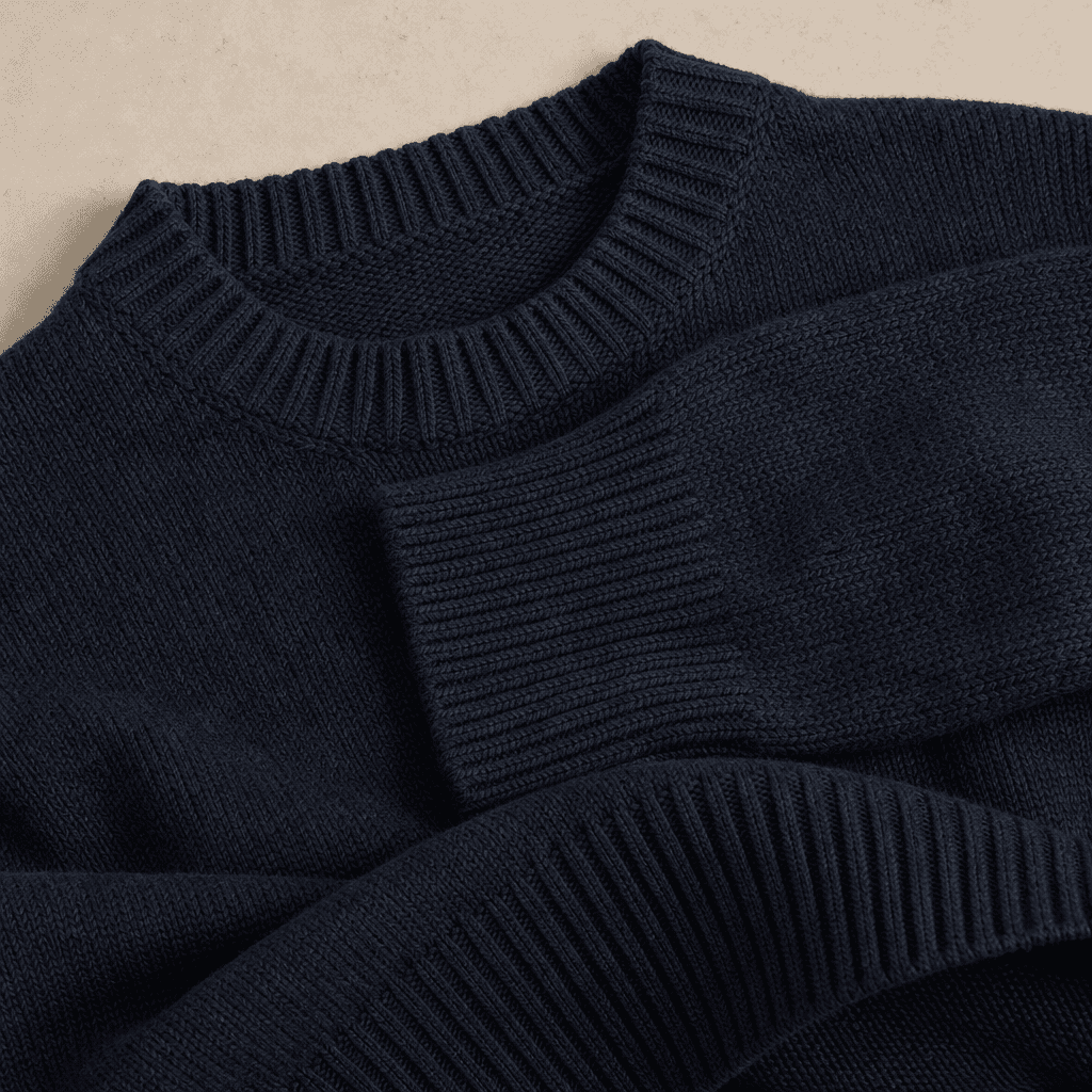 Men's Wool Blend Crew Neck Sweater knit texture and construction detail image.