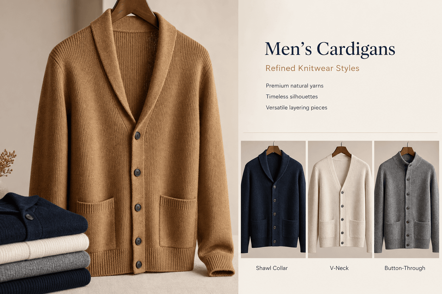 Men's cardigan product category visual.