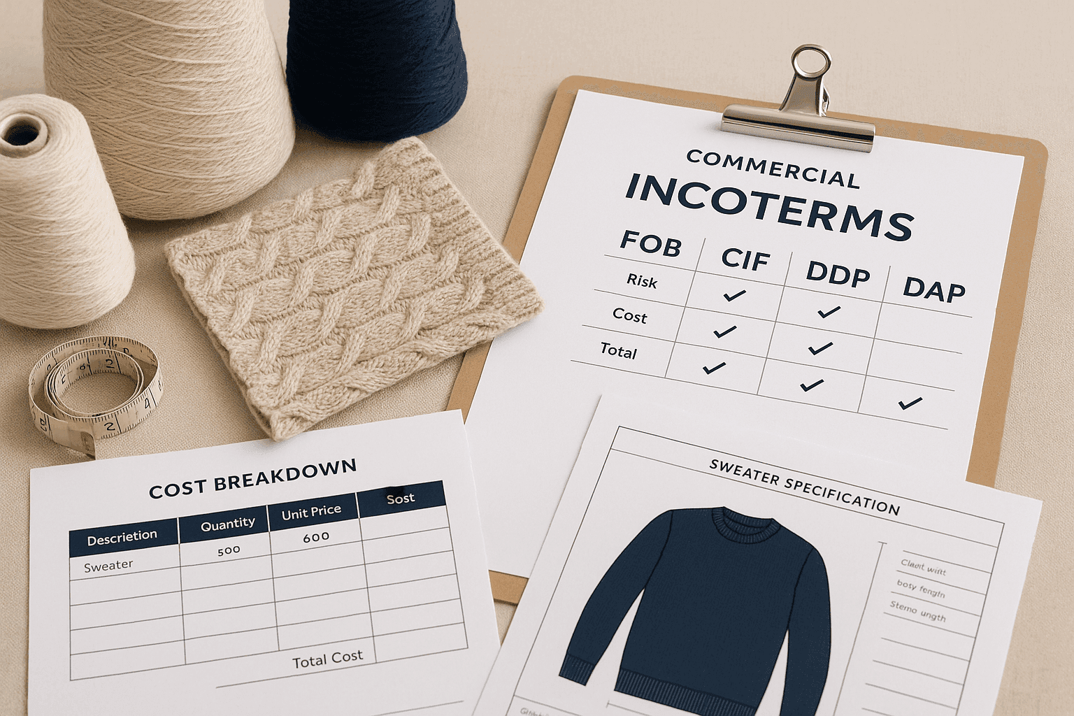 Incoterms for Knitwear Buyers: FOB vs CIF vs DDP vs DAP — Cash Flow and Risk buyer guide cover image