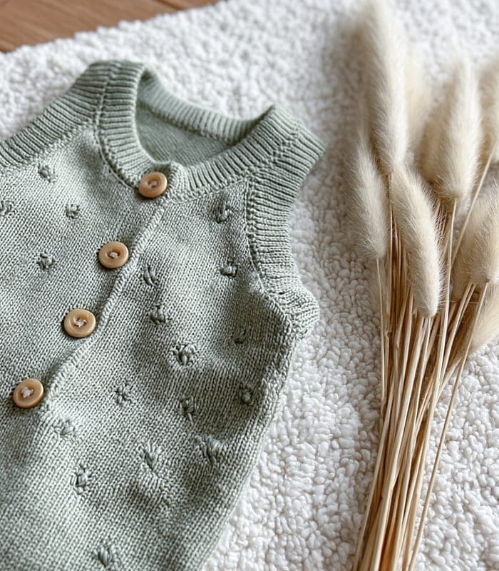 Baby Bamboo Fiber Knit Romper with Embroidered Details — view 6