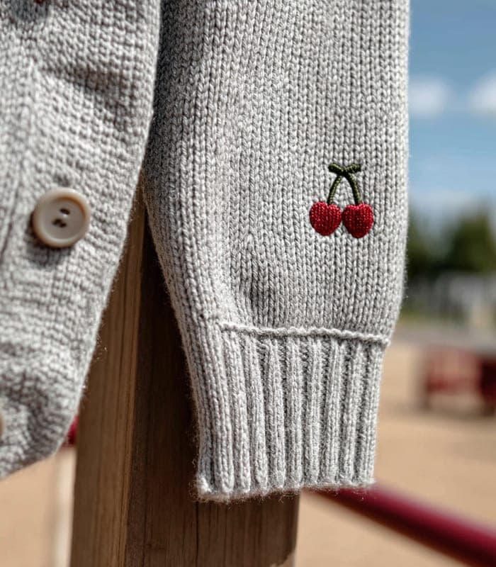 Kids' Cherry Printed Gray Cardigan — view 6
