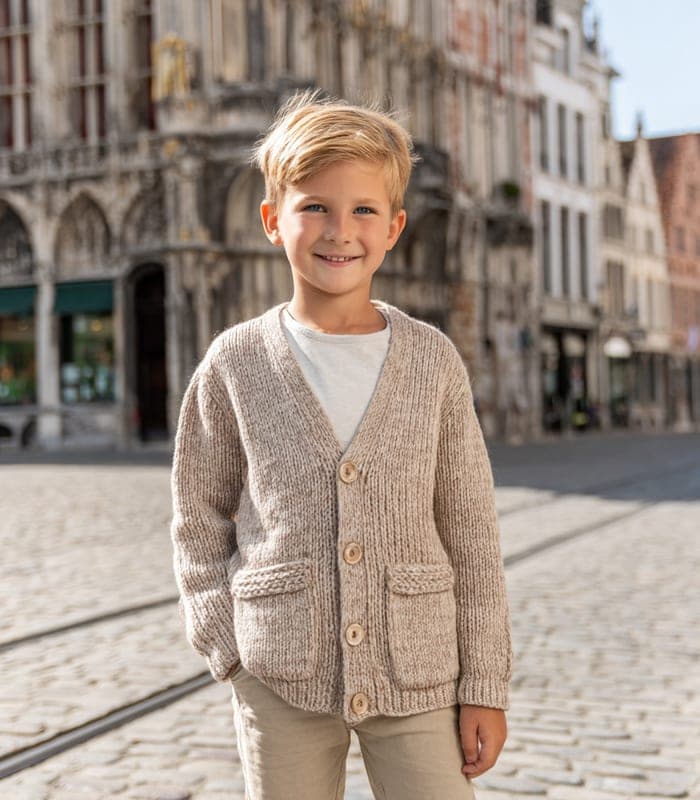 Kids' Wool-Blend Beige Cardigan — view 6