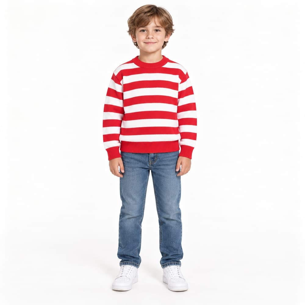 Kids' Red Striped Crew Neck Sweater