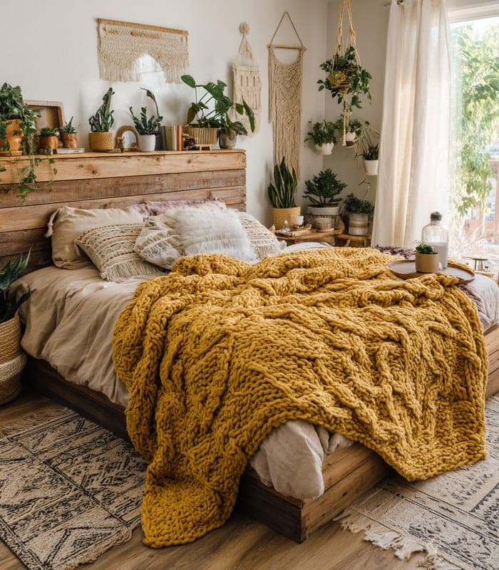 Bohemian Chunky Knit Chenille Blanket
