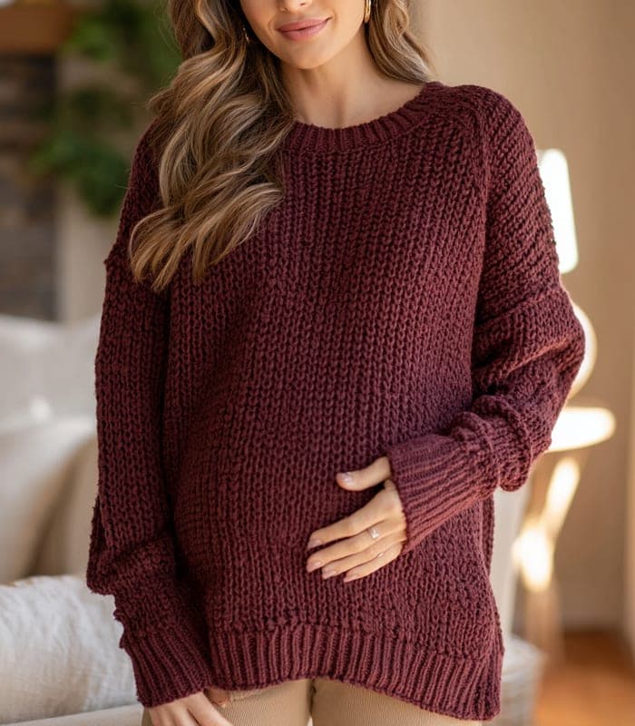 Maternity Chunky Knit Maternity Sweater with High-Low Hem