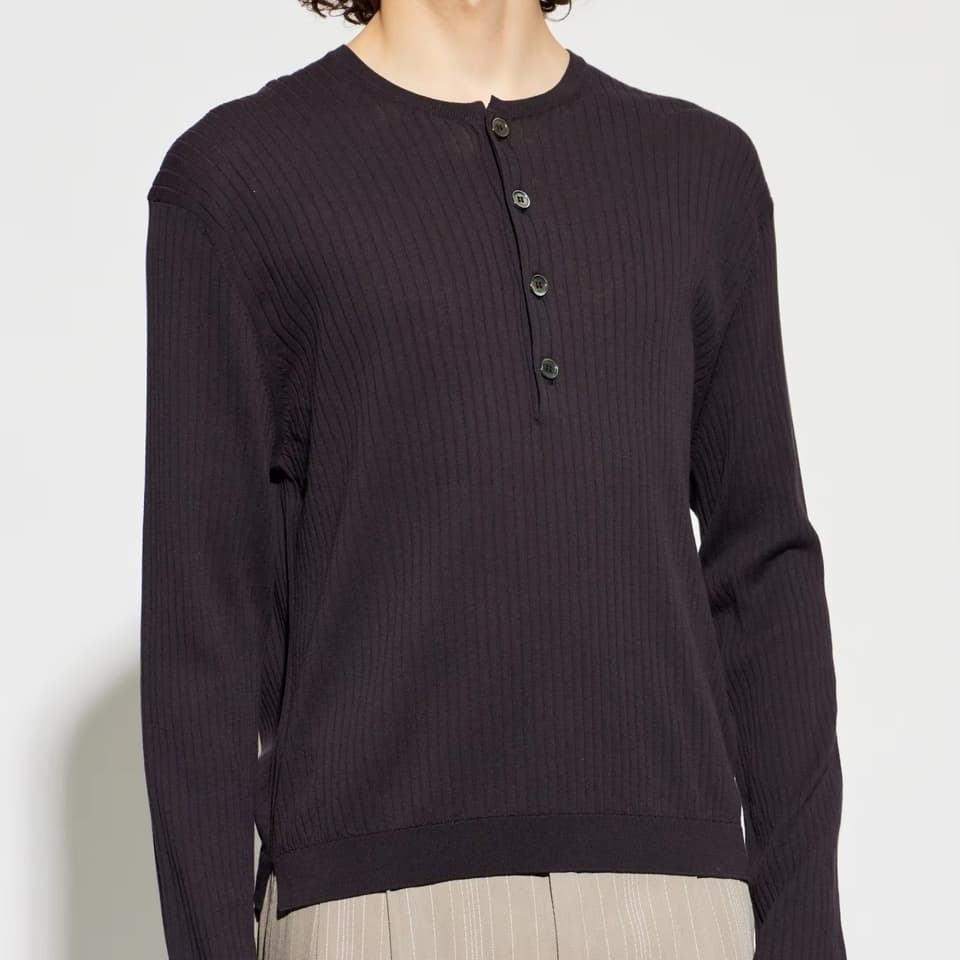 Men's Aubergine Ribbed Knit Henley Sweater