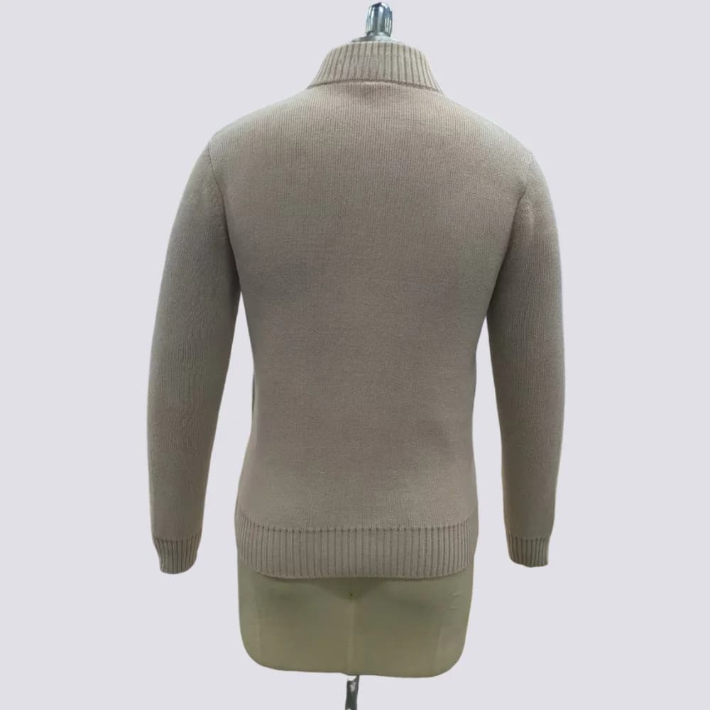 Men's Beige Button Cardigan Faux Fur Collar Knit Patch Pocket Winter Warm — view 5
