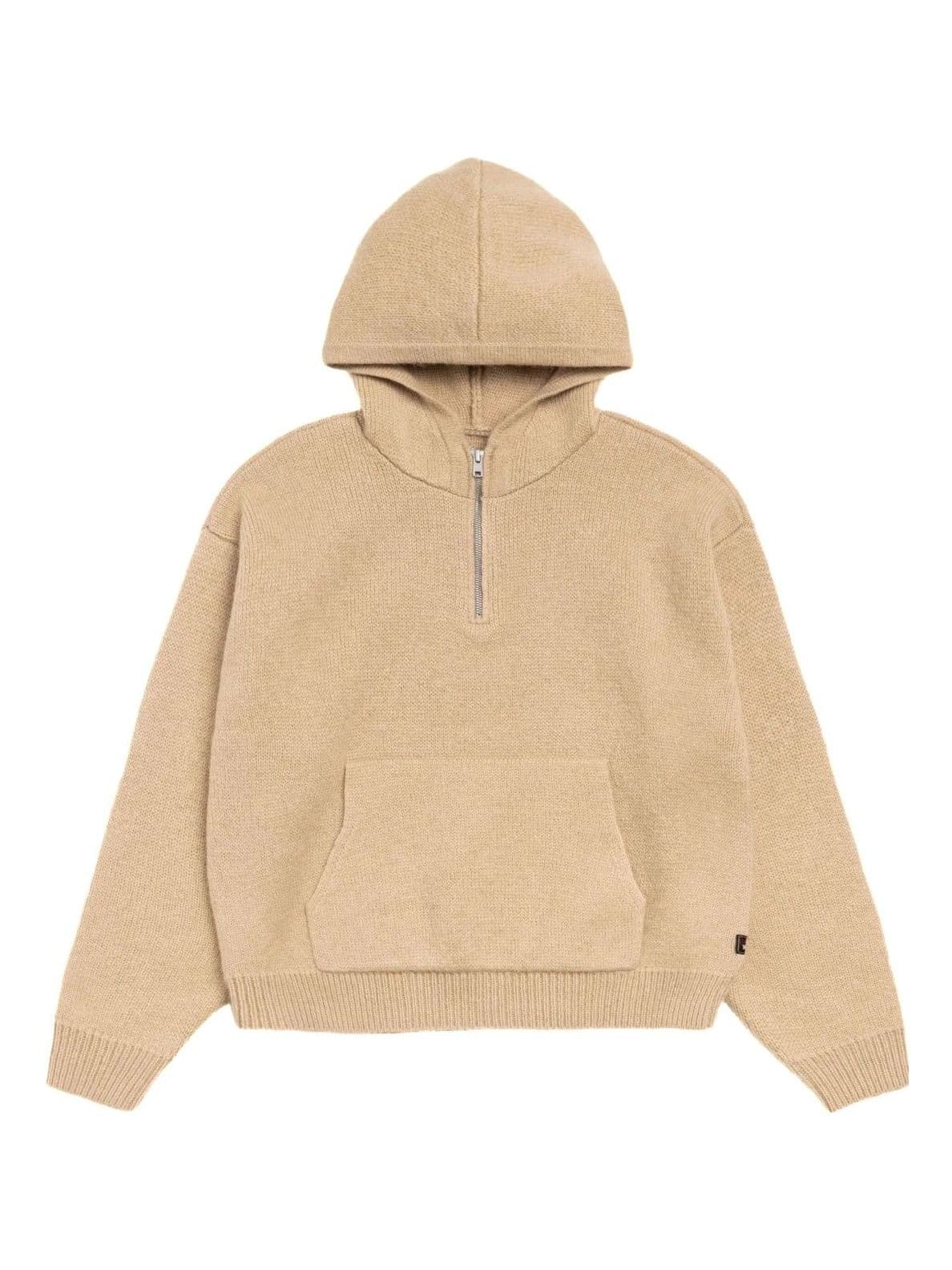 Men's Beige Half Zip Hooded Sweater Kangaroo Pocket — view 5