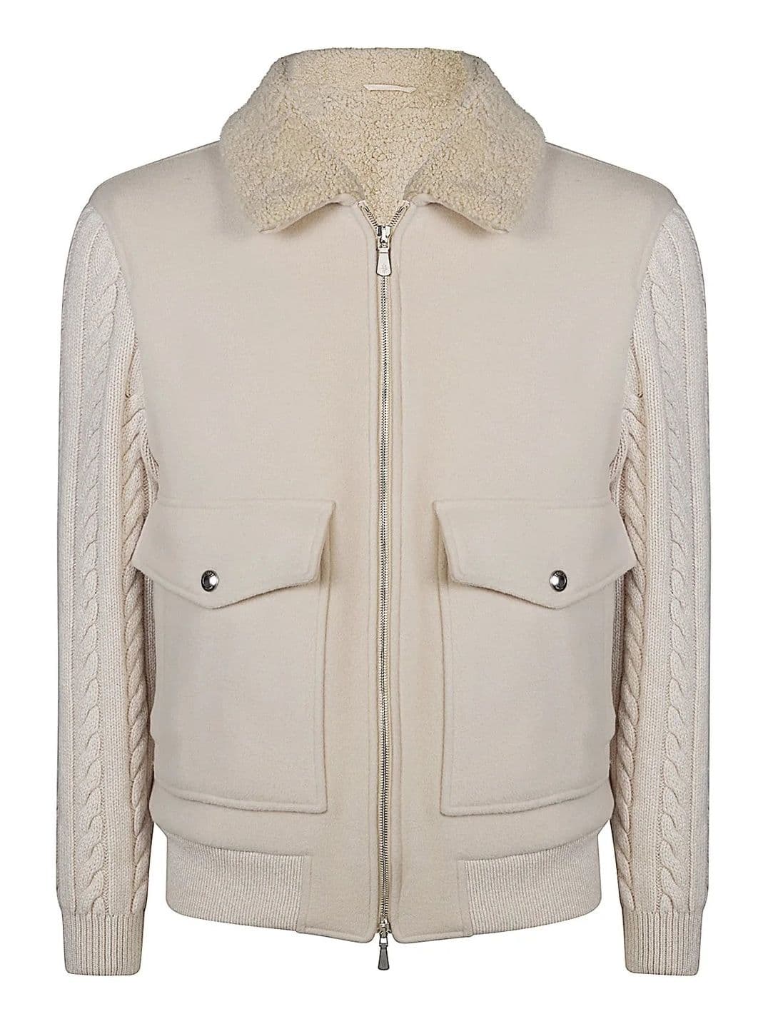 Men's Beige Hybrid Knit Jacket Shearling Collar Full Zip — view 5