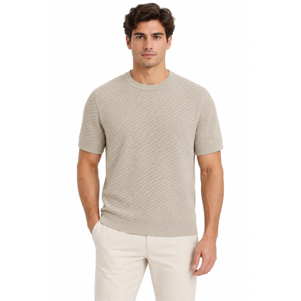 Men's Beige Short-Sleeve Crew Neck Knit Top