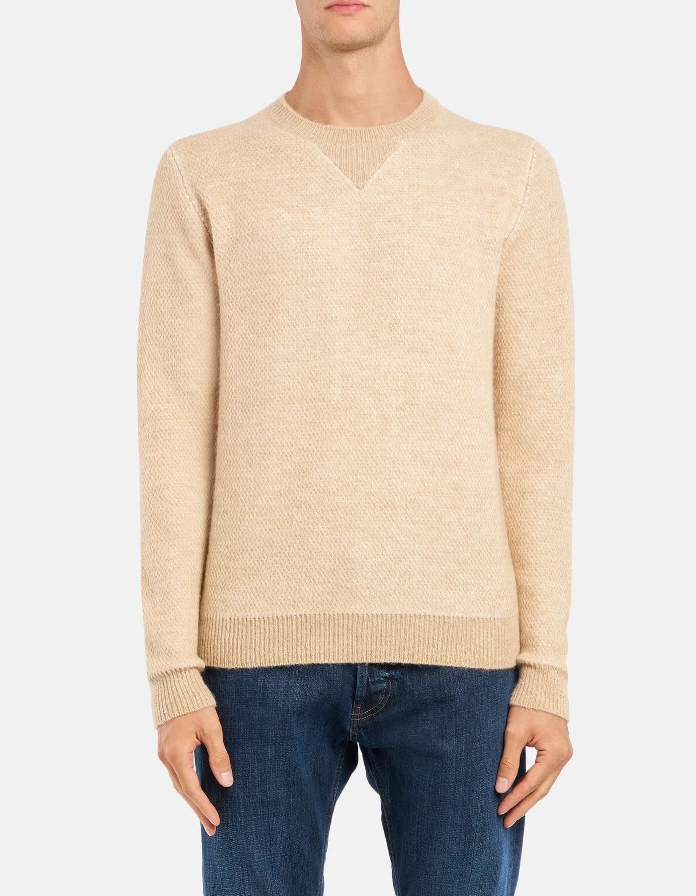 Men's Beige Textured Crew Neck Sweater