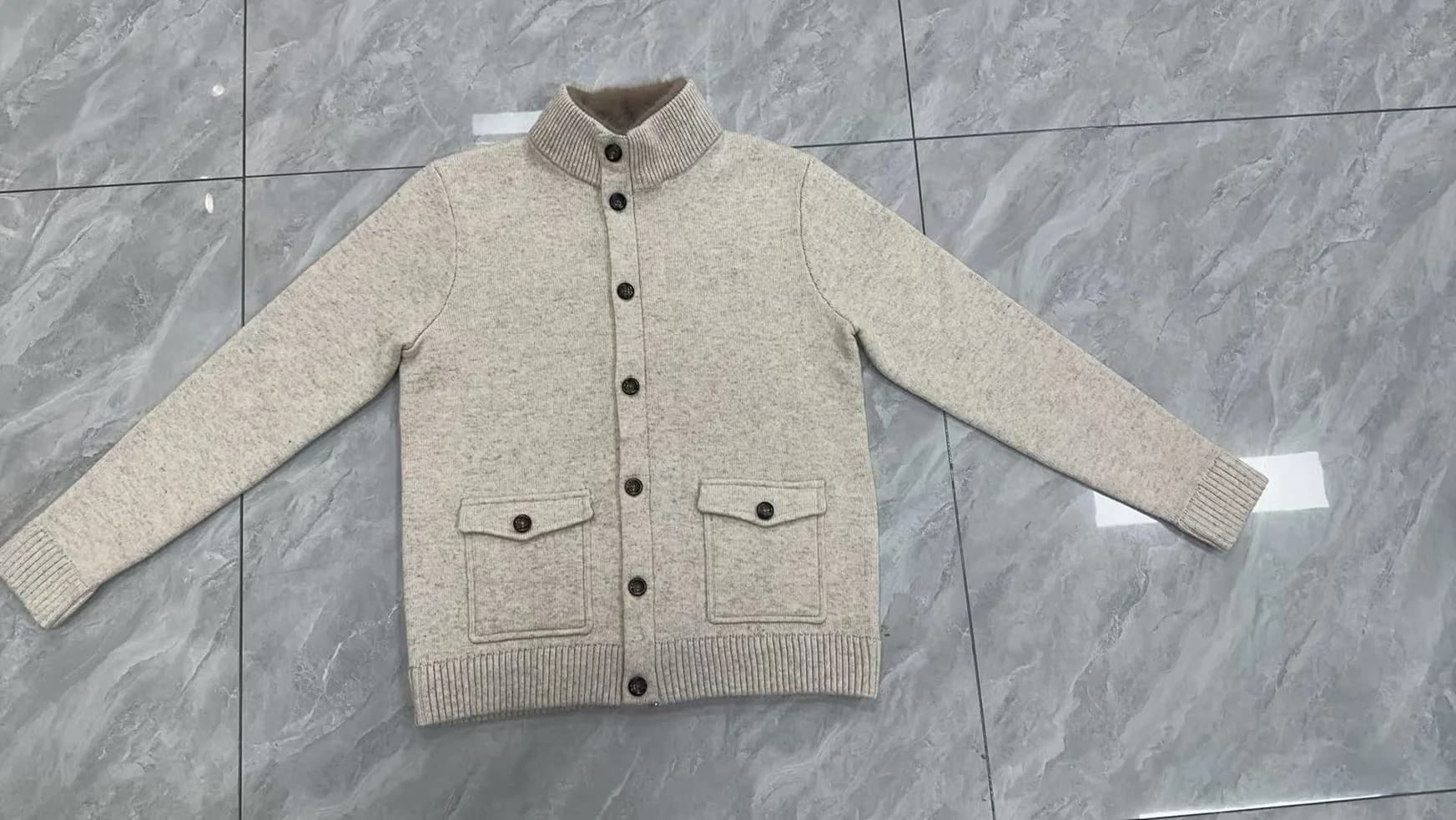 Men's Beige Wool Winter Faux Fur Jacket — view 6