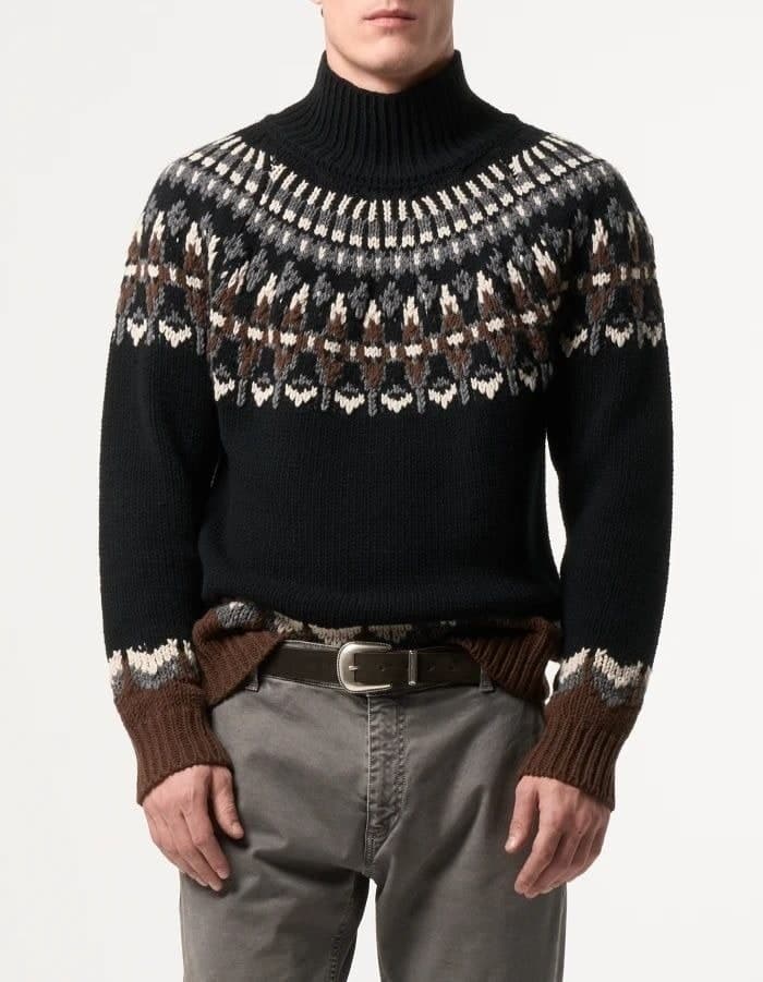 Men's Black Fair Isle Turtleneck Sweater