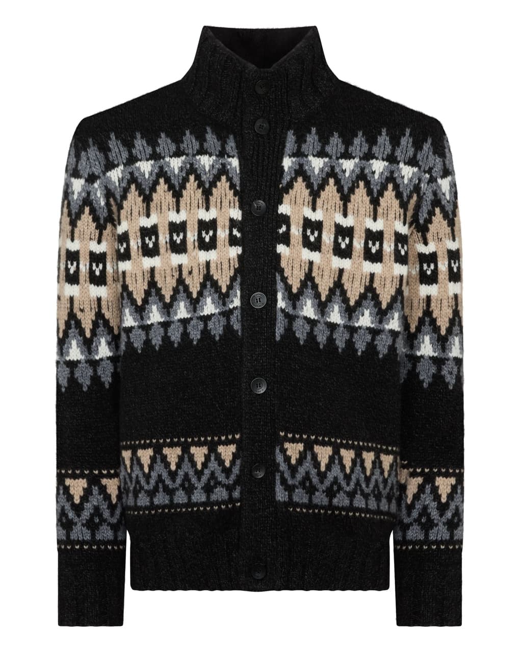 Men's Black Nordic Fair Isle Full Zip Cardigan Winter Holiday Pattern Jacket — view 4