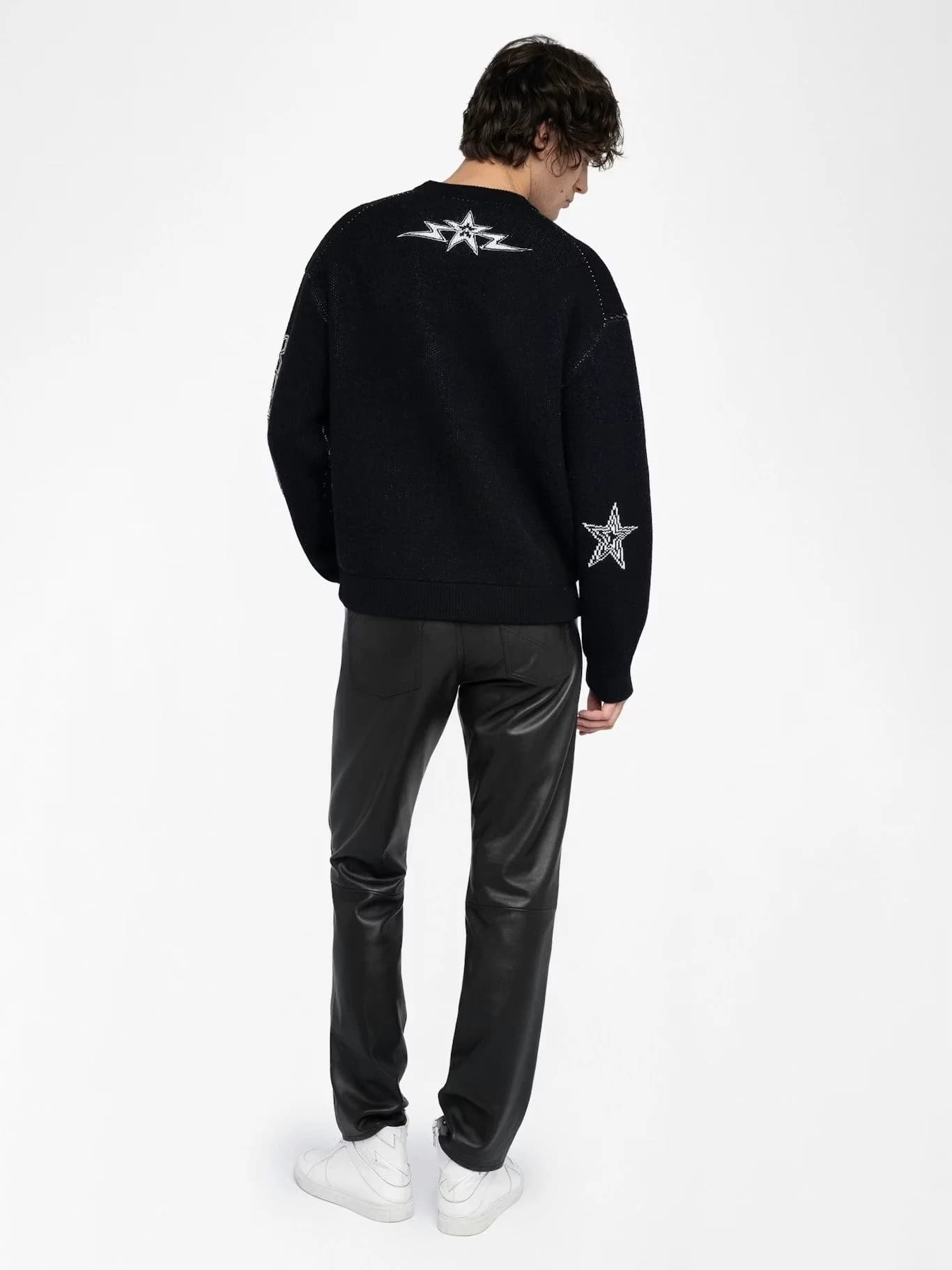 Men's Black Racing Graphic Sweater 1997 Text Intarsia Streetwear Pullover — view 4