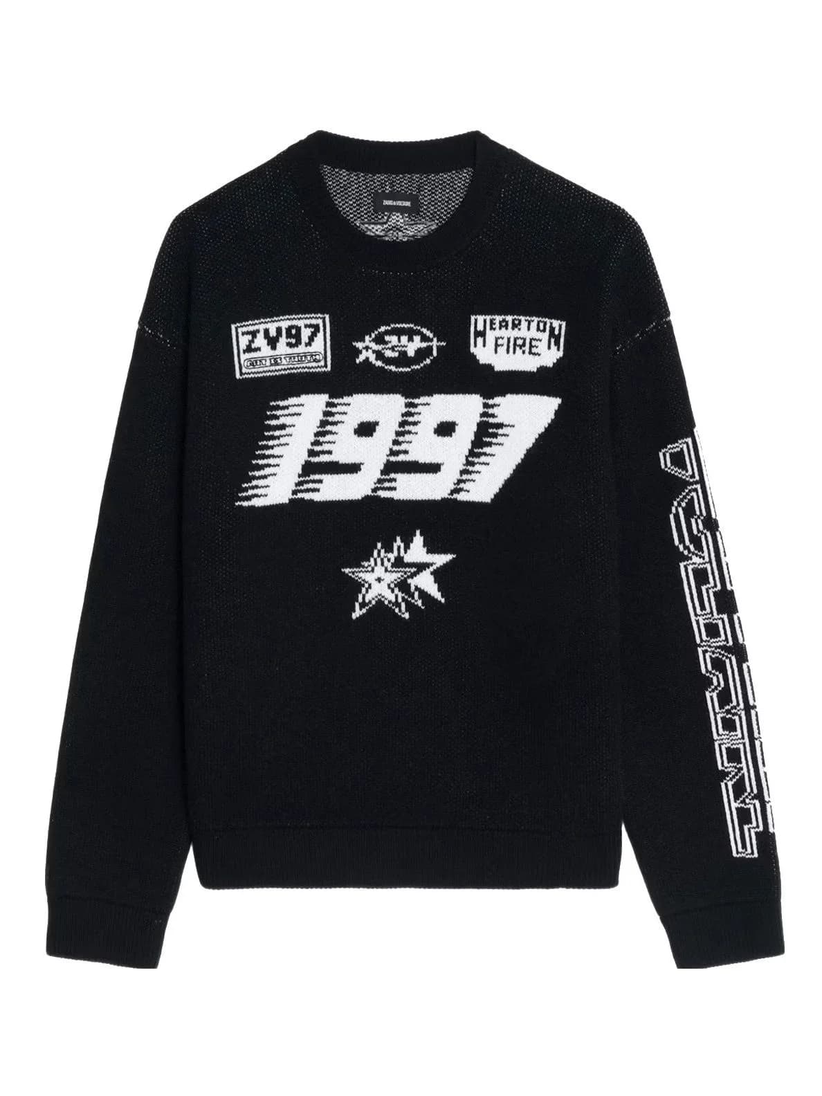 Men's Black Racing Graphic Sweater 1997 Text Intarsia Streetwear Pullover — view 5