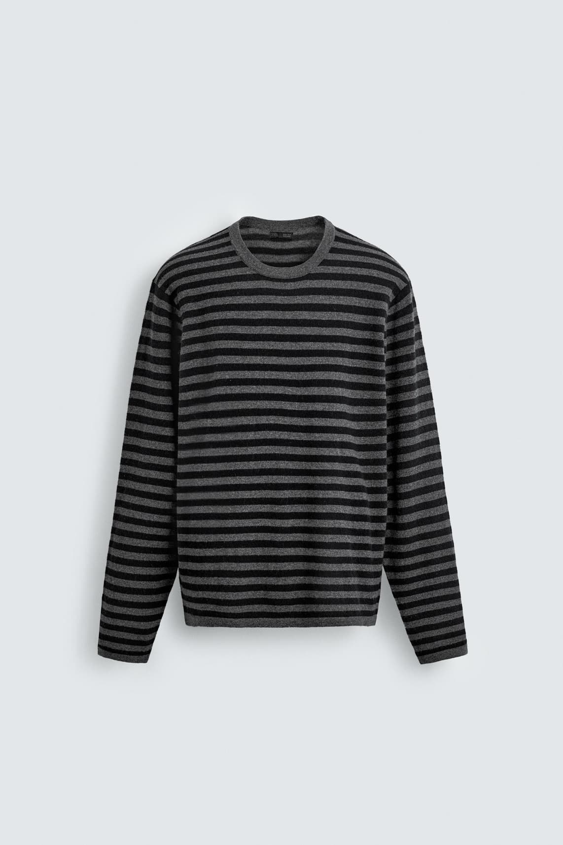 Men's 90s Grunge Grey Black Striped Crew Neck Sweater Cotton Wool Horizontal — view 5