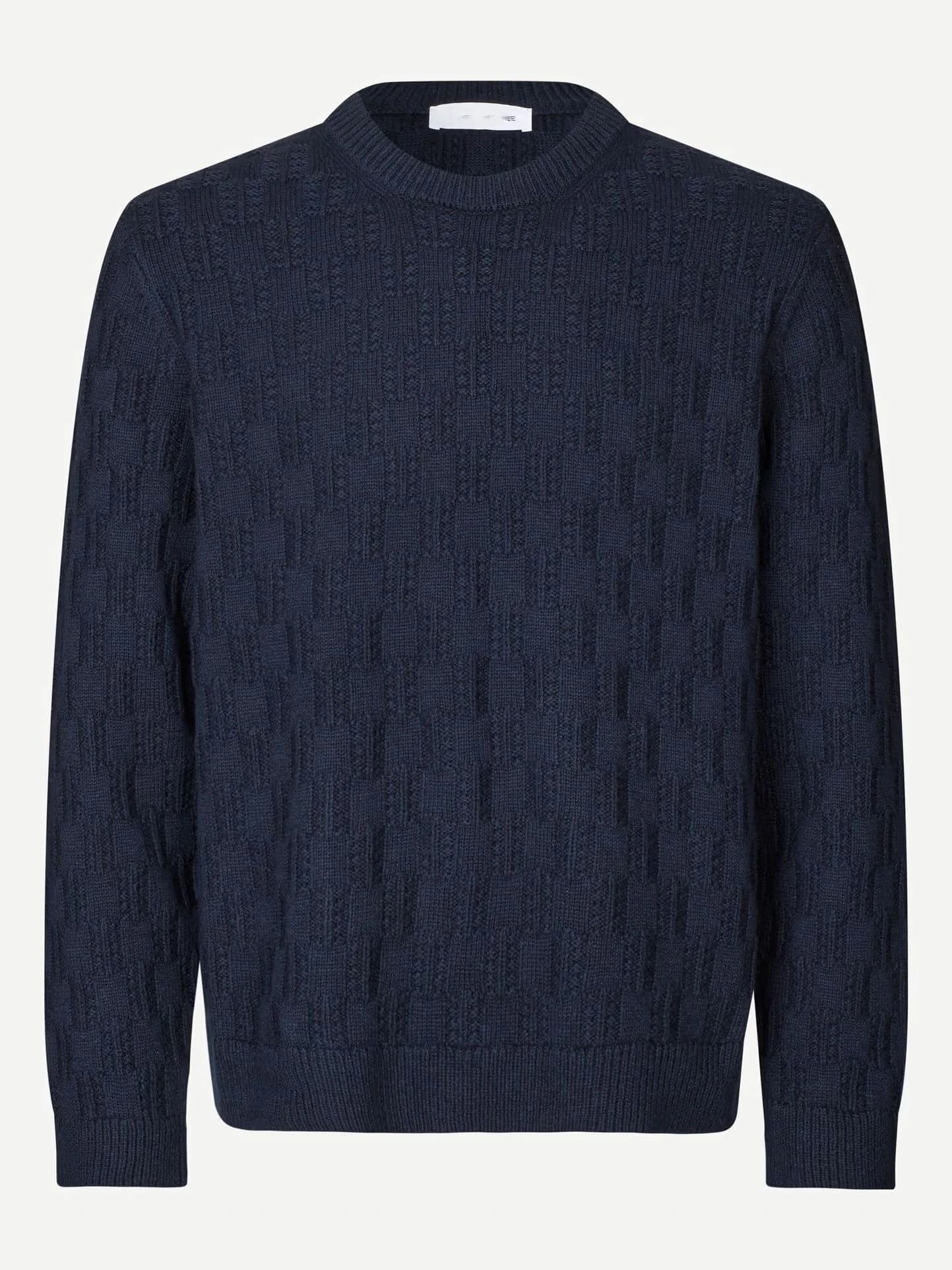 Men's Blue Brown Striped Crew Neck Sweater Brushed Mohair Look Pullover — view 6