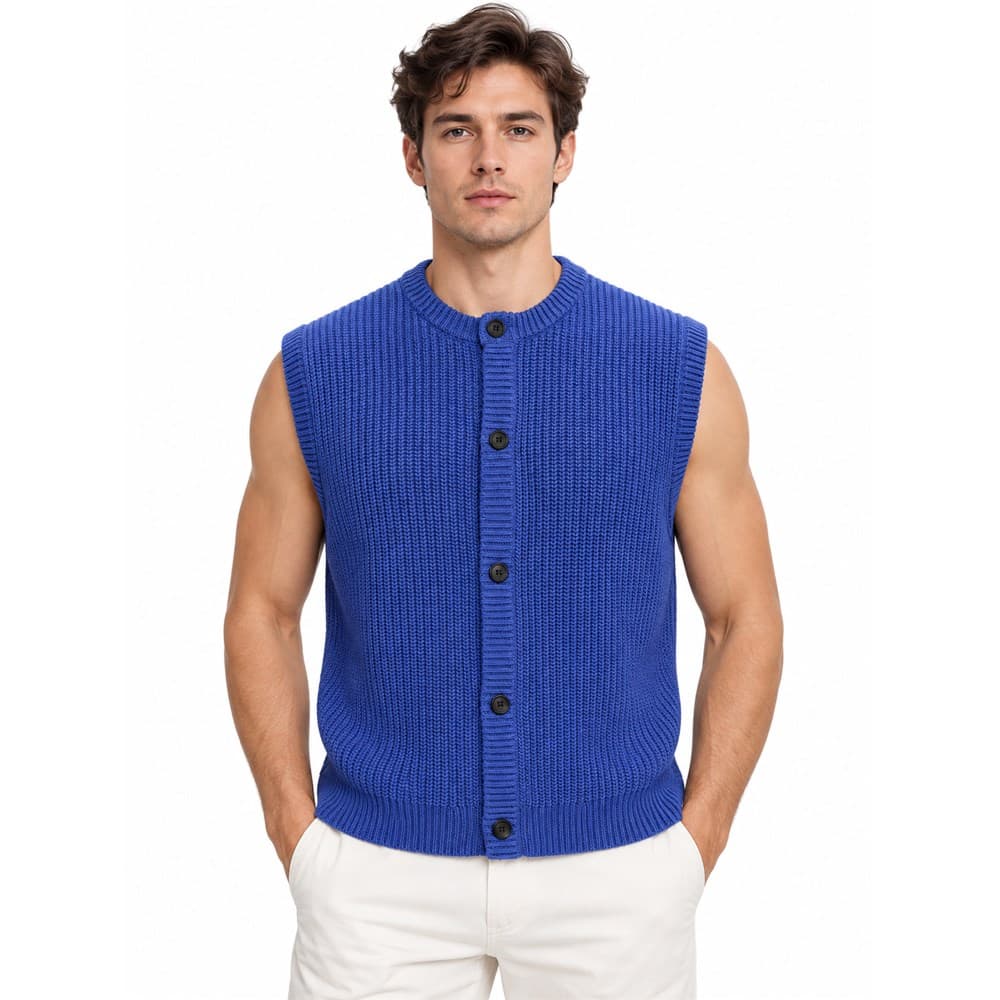 Men's Blue Sleeveless Knit Cardigan
