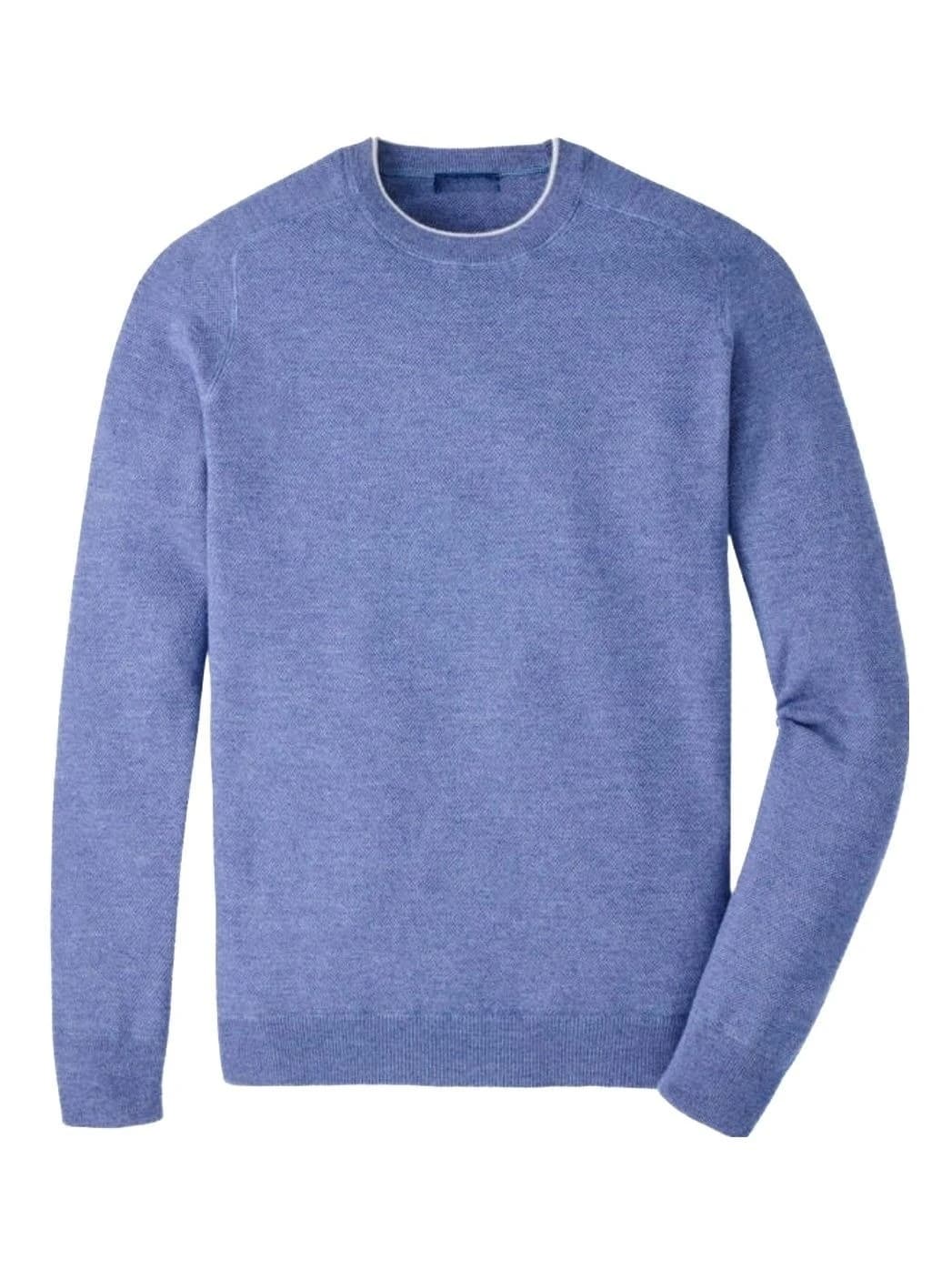 Men's Blue Melange Crew Neck Sweater Simple Knit Wool Blend Pullover — view 5