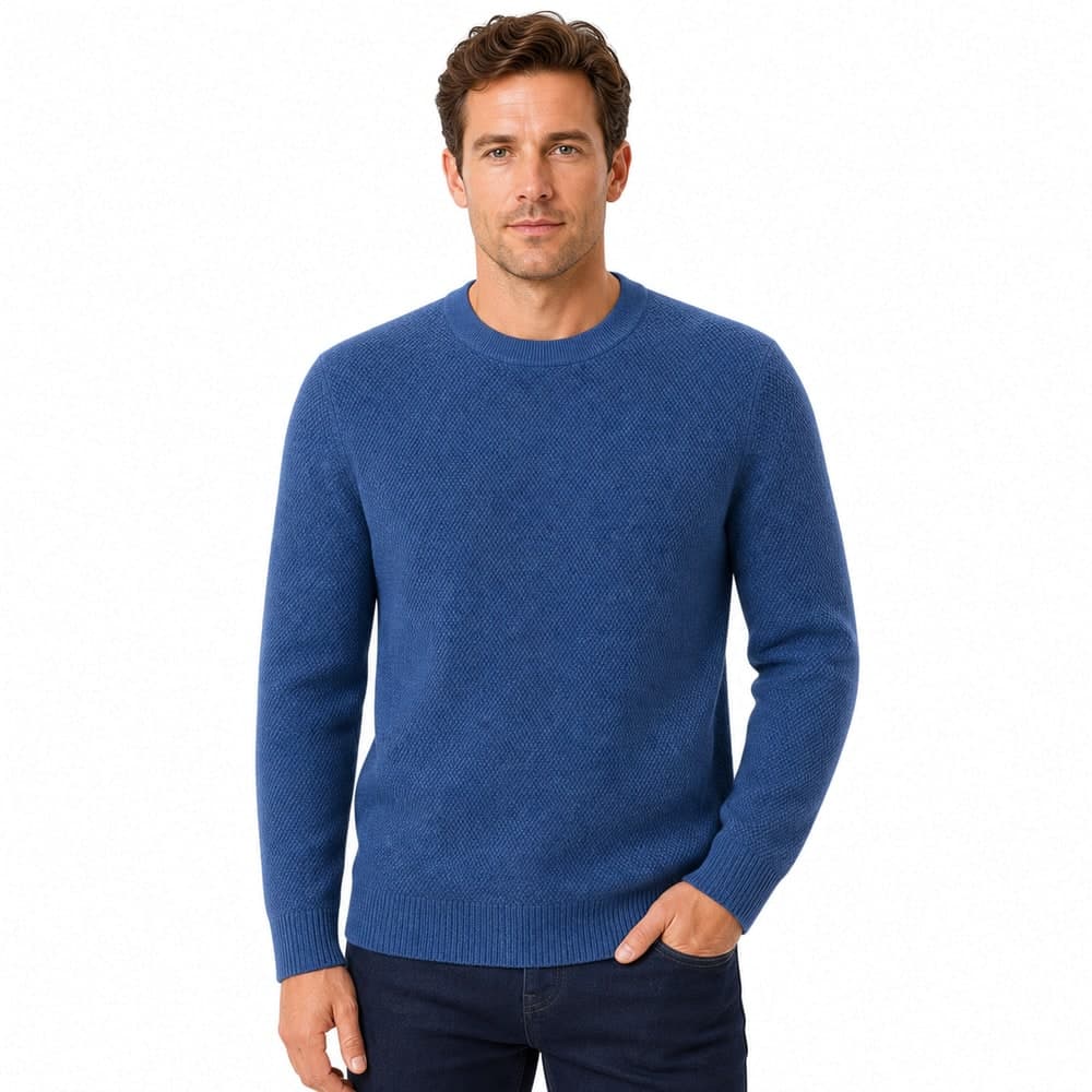 Men's Blue Merino Wool Crew Neck Sweater