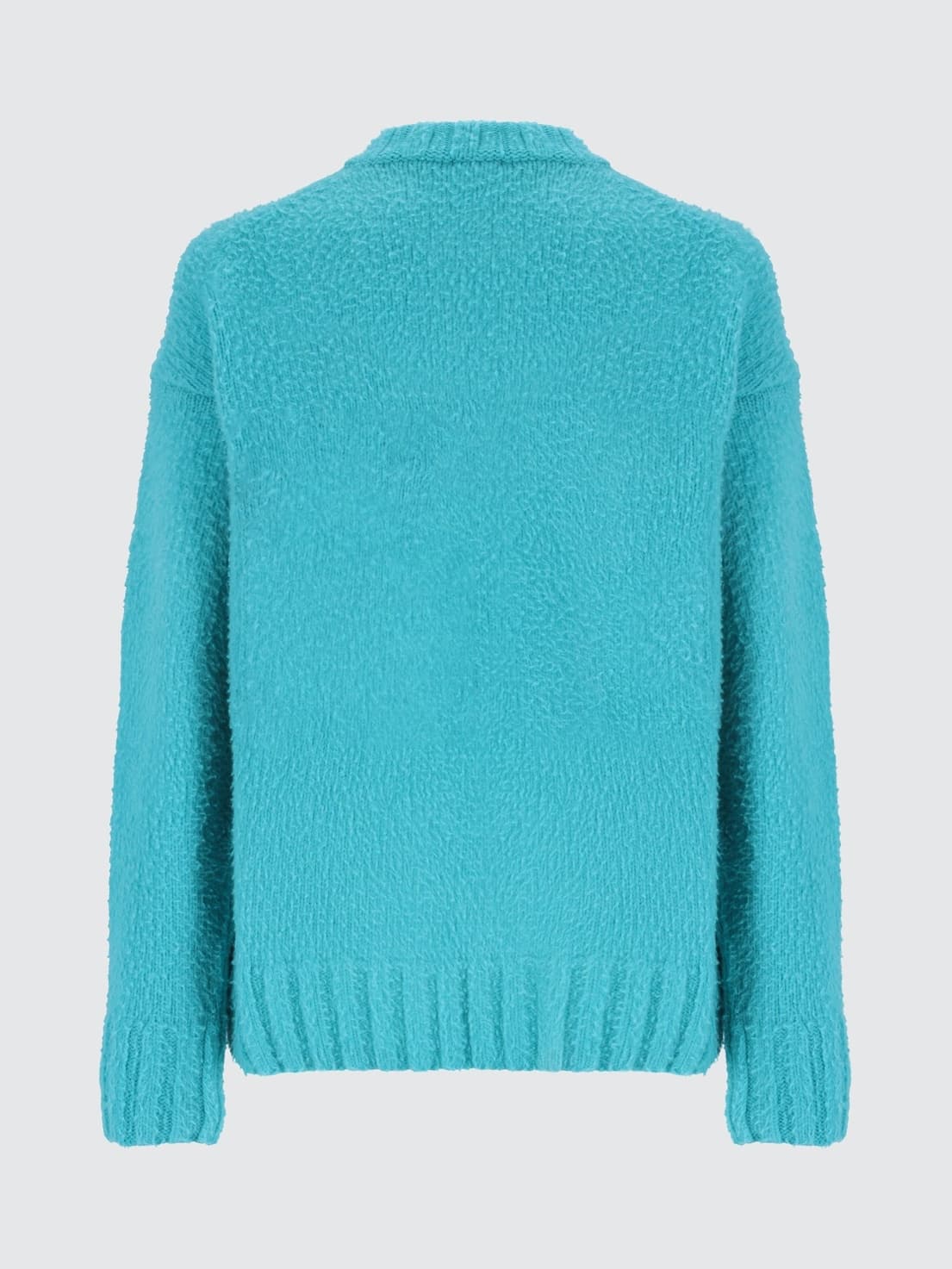Men's Bright Cyan Blue Boucle Crew Neck Sweater Chest Pocket Popcorn Knit — view 4