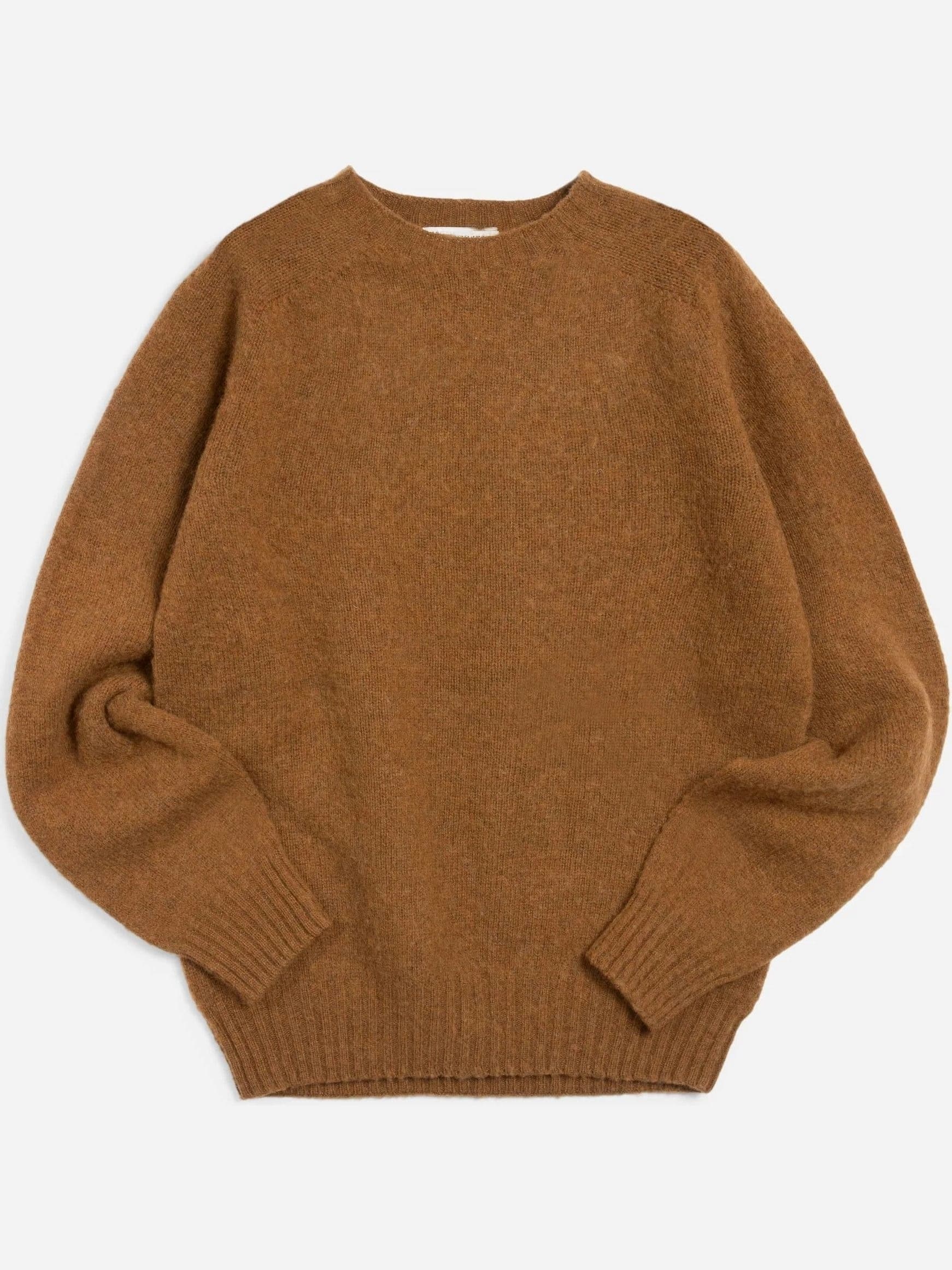 Men's Brown Brushed Mohair Crew Neck Sweater — view 6