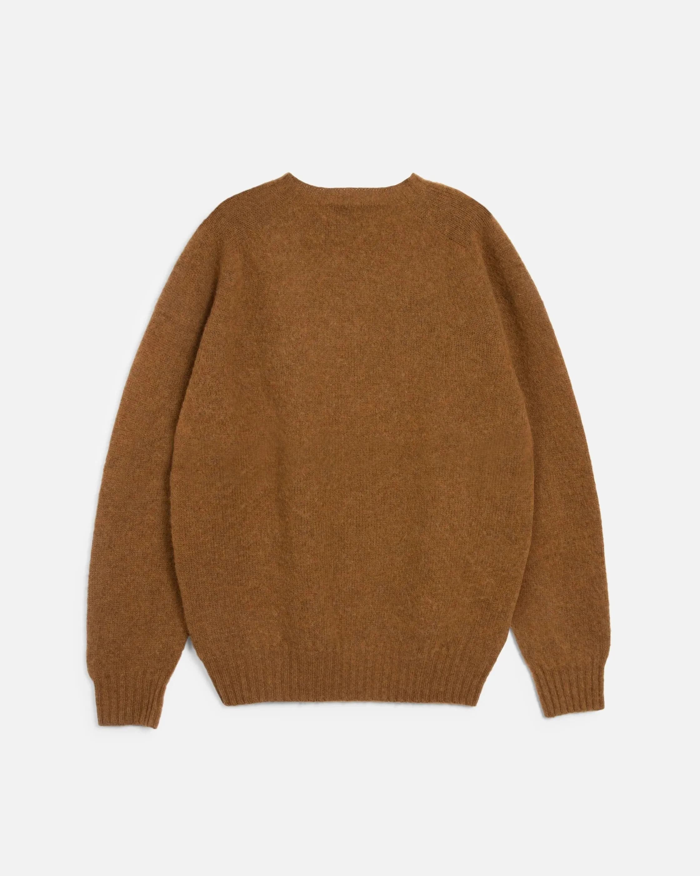 Men's Brown Brushed Mohair Crew Neck Sweater Soft Knit Simple Pullover — view 4