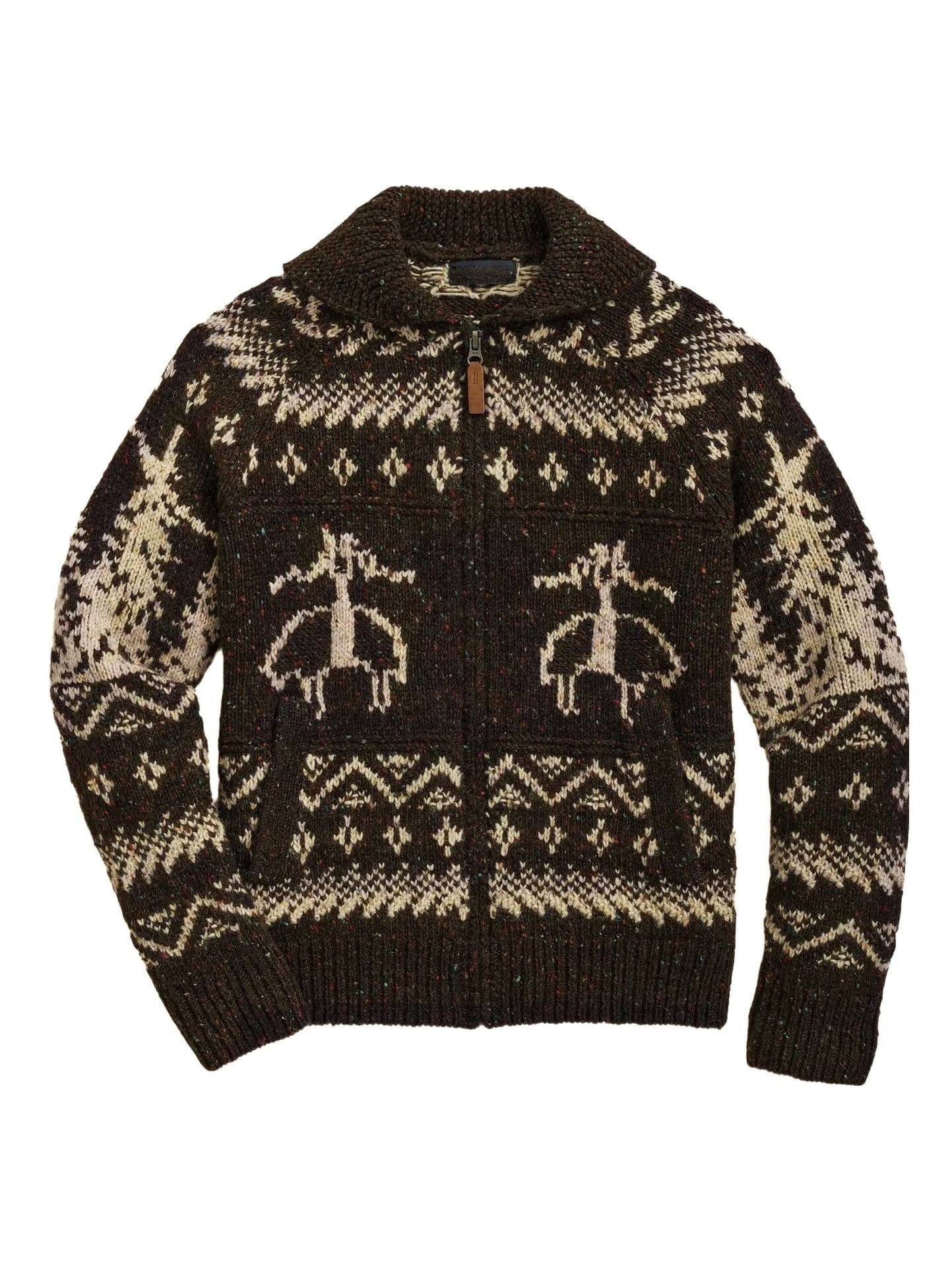 Men's Brown Heavy Knit Full Zip Cardigan Fair Isle — view 6