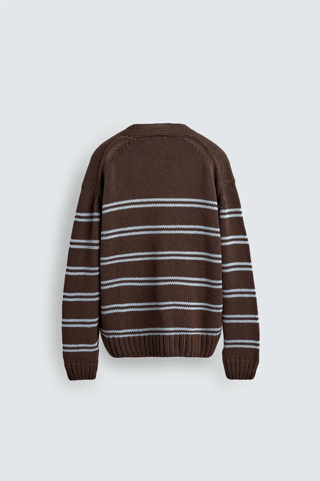Men's Brown Light Blue Striped V Neck Lambswool Cardigan — view 6