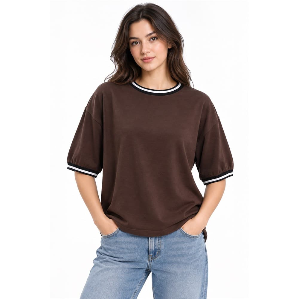 Men's Brown Short-Sleeve Crew Neck Knit Top