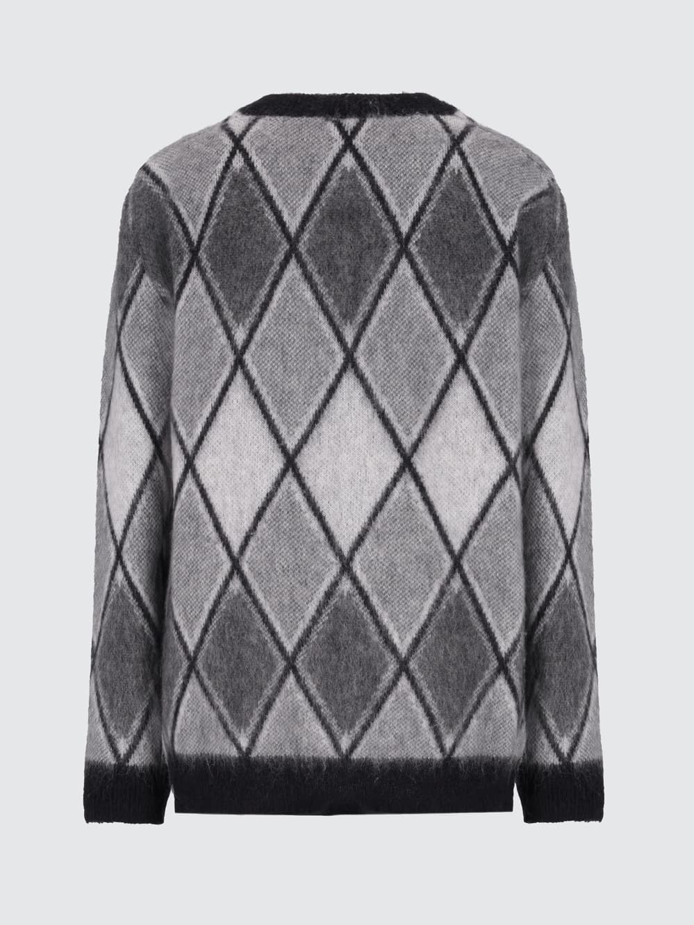 Men's Brushed Grey Argyle Cardigan V Neck Mohair Blend Check Preppy Button — view 4