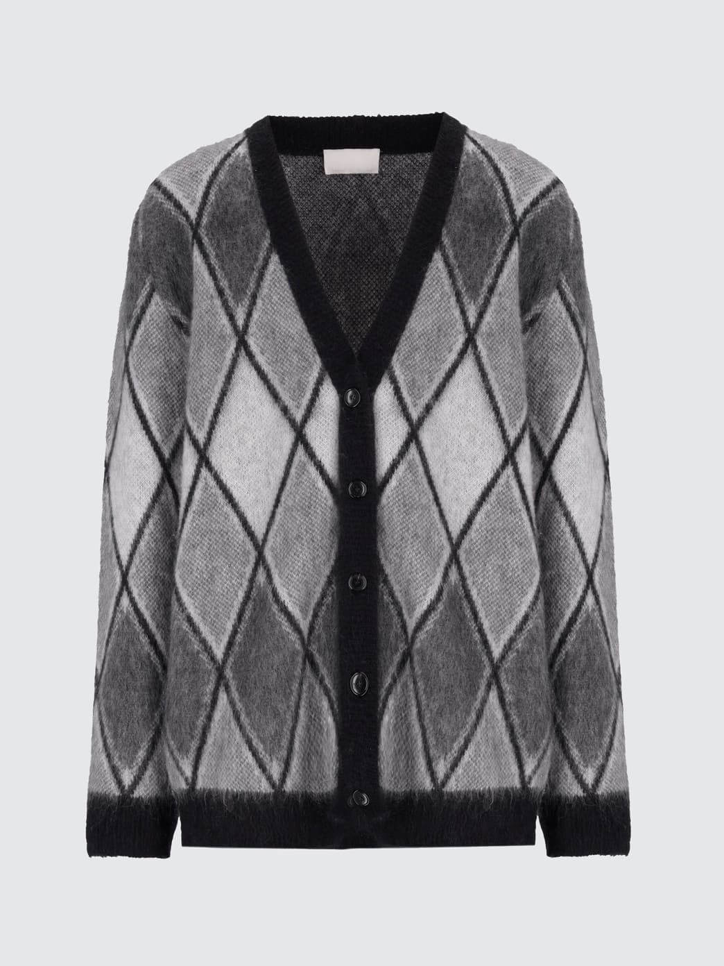 Men's Brushed Grey Argyle Cardigan V Neck Mohair Blend Check Preppy Button — view 5