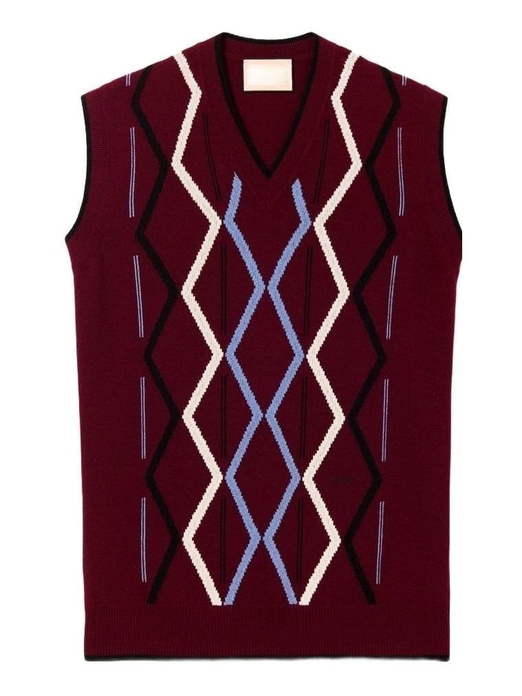 Men's Burgundy Argyle Sweater Vest V Neck — view 5