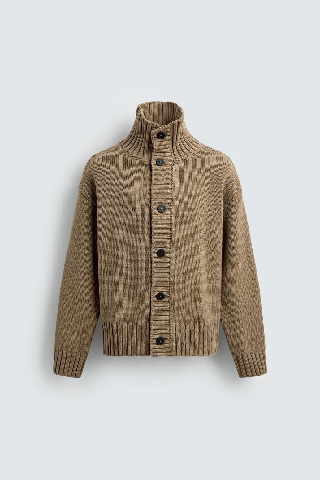 Men's Chunky Beige Neck Button Cardigan Jacket Heavy Knit Winter Outdoor Coat Ribbed Hem — view 6