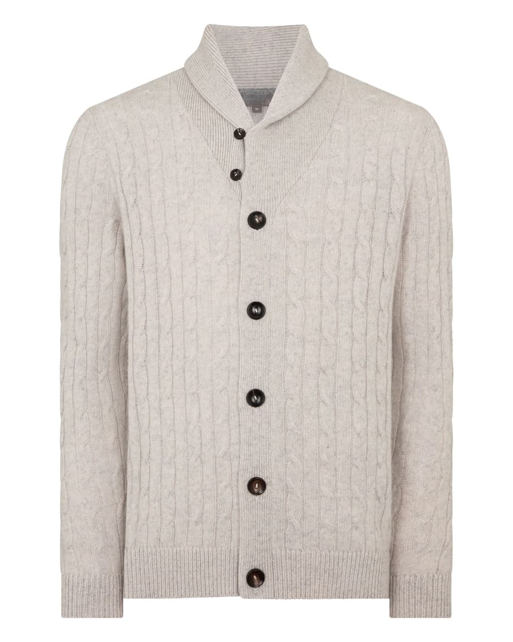 Men's Chunky Grey Waffle Knit Shawl Collar Cardigan Button Heavy Wool Coat — view 4