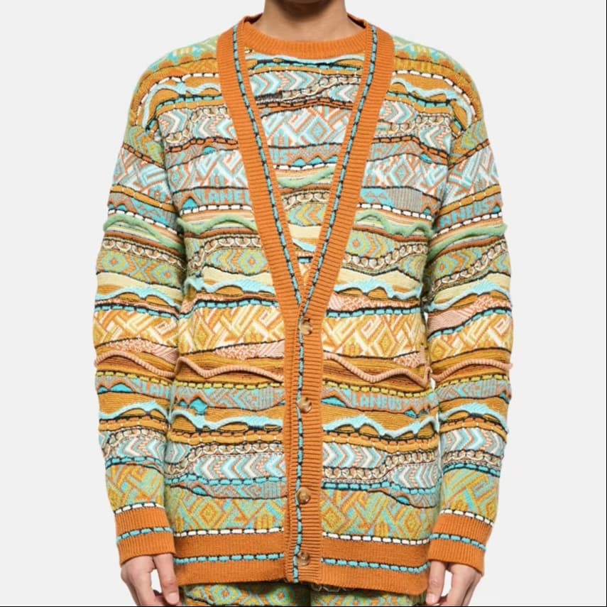 Men's Colorful Aztec Jacquard Cardigan Boho Geometric Pattern V Neck Knit Festival