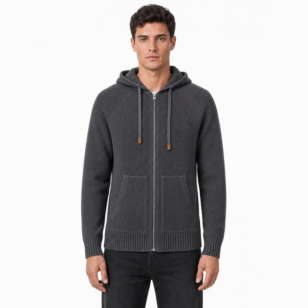 Men's Cotton Cashmere Zip Pocket Hooded Sweater
