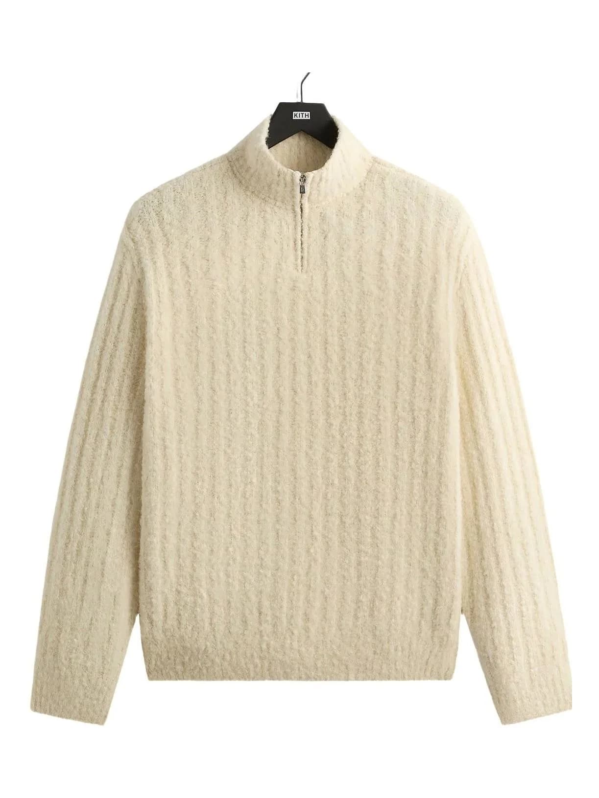 Men's Cream Cable Knit Quarter Zip Mock Neck Sweater — view 5