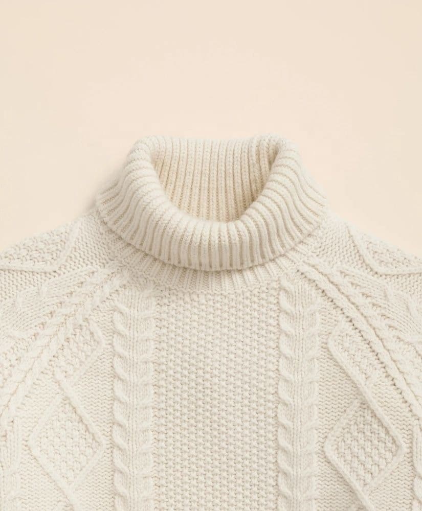Men's Cream Cable Knit Turtleneck Sweater Braided Neck — view 5