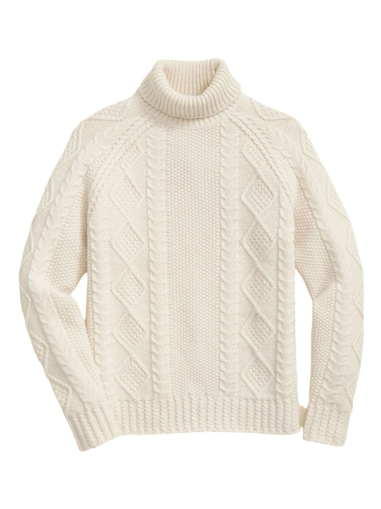 Men's Cream Cable Knit Turtleneck Sweater Braided Neck — view 6