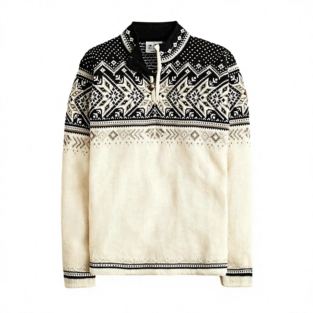 Men's Cream Fair Isle Quarter Zip Sweater Geometric