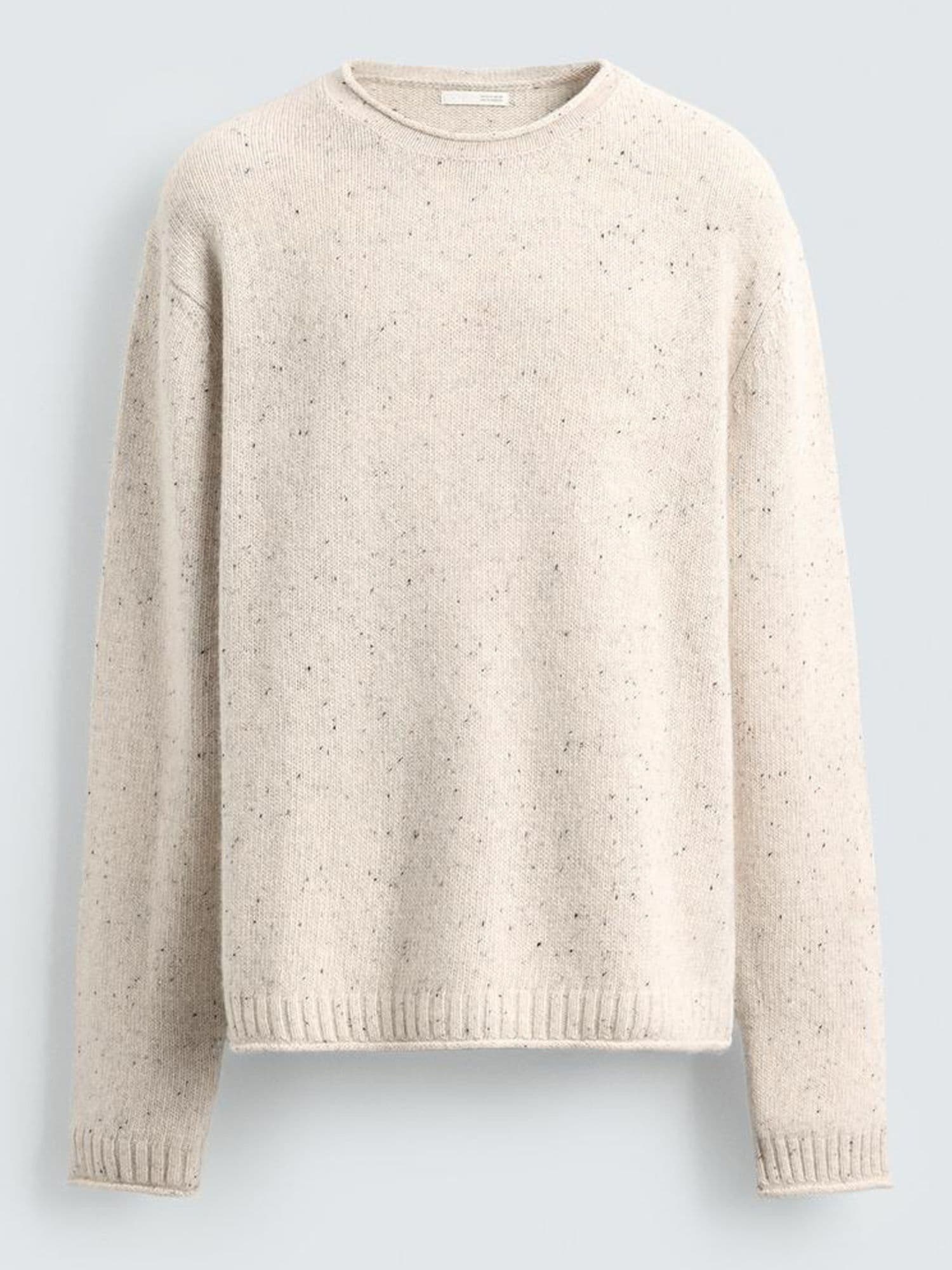 Men's Cream Speckled Knit Sweater Confetti Fleck Crew Neck Pullover Scarf Set — view 4