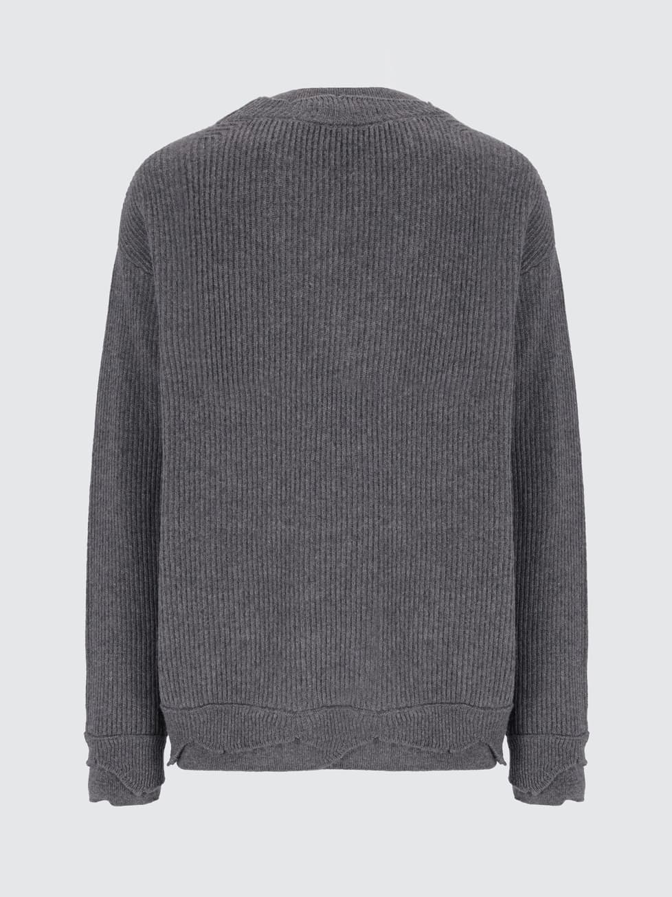 Men's Designer Grey Ribbed Layered Neck Sweater Double Collar Cotton Knit — view 5