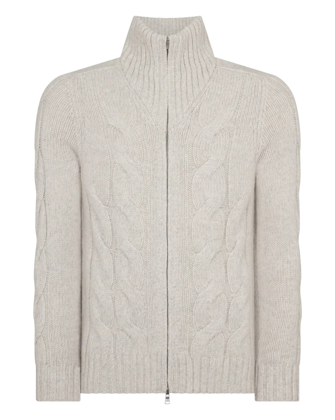 Men's Elegant Cream Cable Knit Full Zip Cardigan Heavy Wool Winter Jacket — view 4